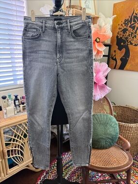 Mother The Swooner Ankle Zip Gray Static Wash Zip Fly Denim Jeans